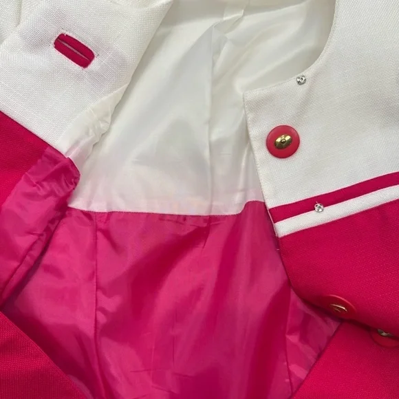 Vintage 1980s Howard Wolf Sheath Dress Short Sleeves Fuchsia Pink & White Size 4 - Picture 9 of 11